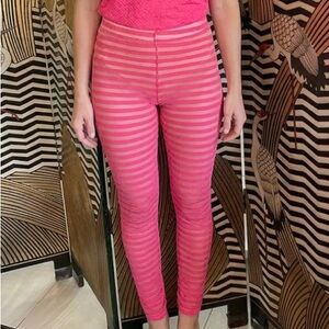 Neon Pink Sheer Stripe Leggings